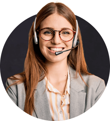 Smiling receptionist wearing headphones