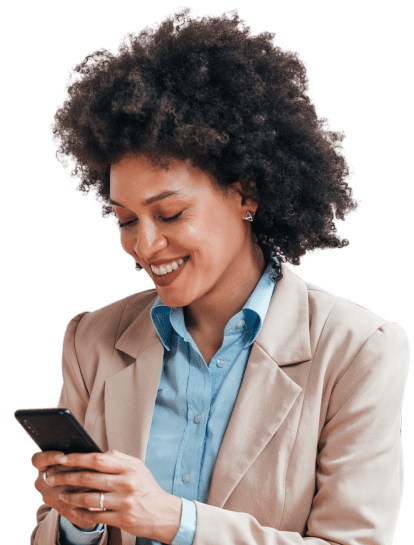 Smiling women looking at phone